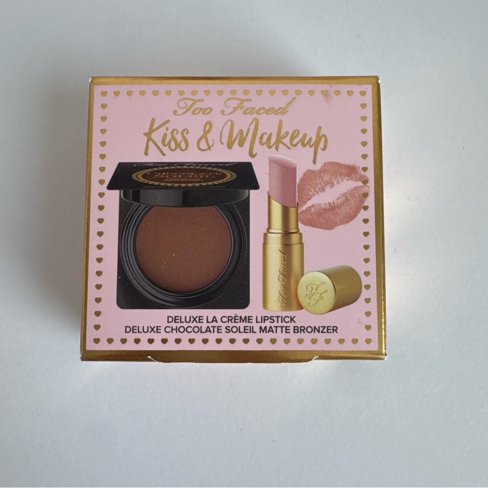 Too Faced Kiss & Makeup Deluxe La Creme Lipstick & Chocolate Soleil Bronzer BNIB